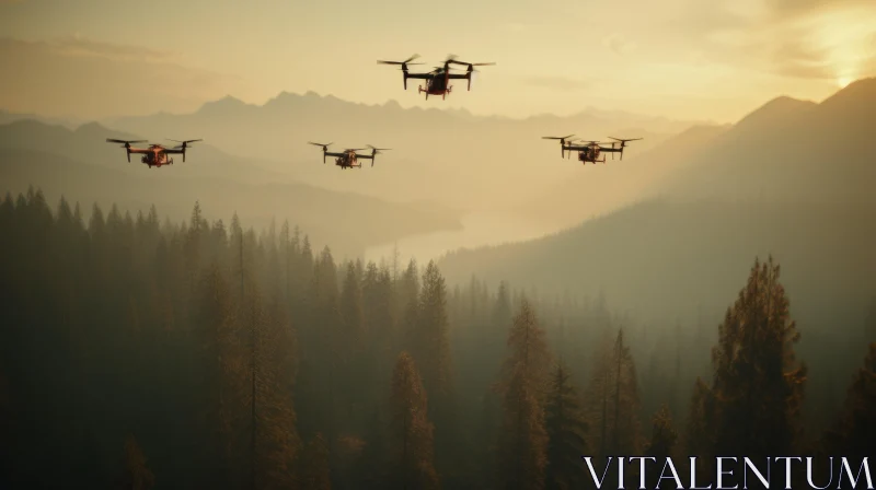 Tonalist Drones Above the Forest: Nature Meets Engineering AI Image