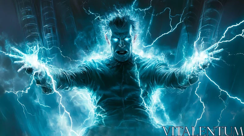 Powerful Man with Electric Energy AI Image