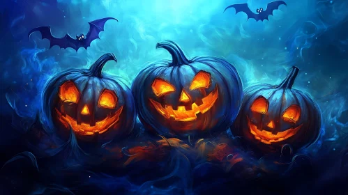 Spooky Halloween Night with Smiling Pumpkins