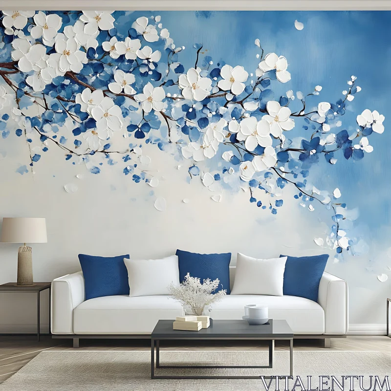 AI ART Modern Living Room with Blossom Decor