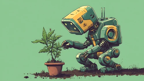 Robotic Gardener with Potted Plant