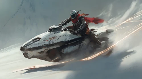 Sci-Fi Rider on a High-Speed Vehicle