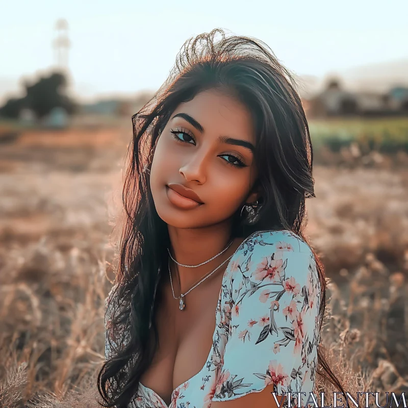 Beautiful Woman in Field AI Image