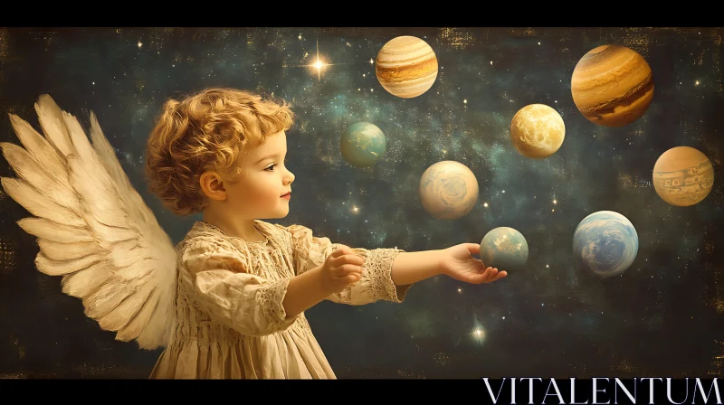 AI ART Celestial Child with Planets in Universe