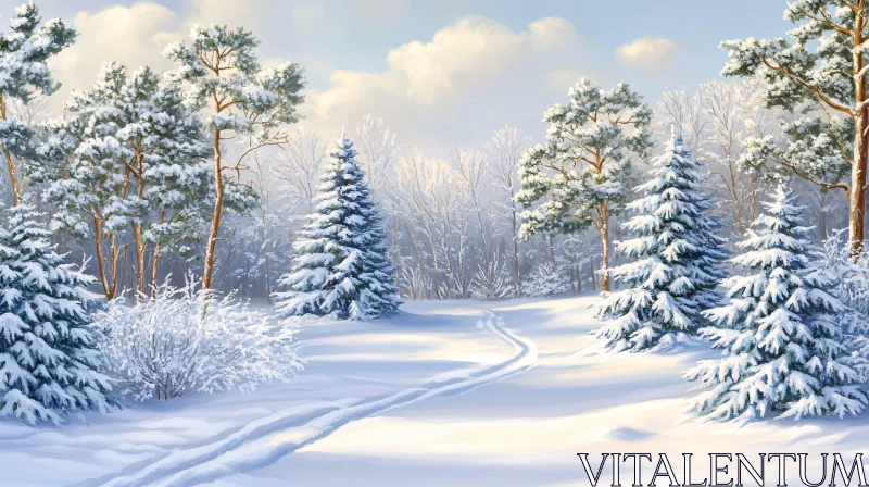 AI ART Tranquil Snowy Forest Path in Winter