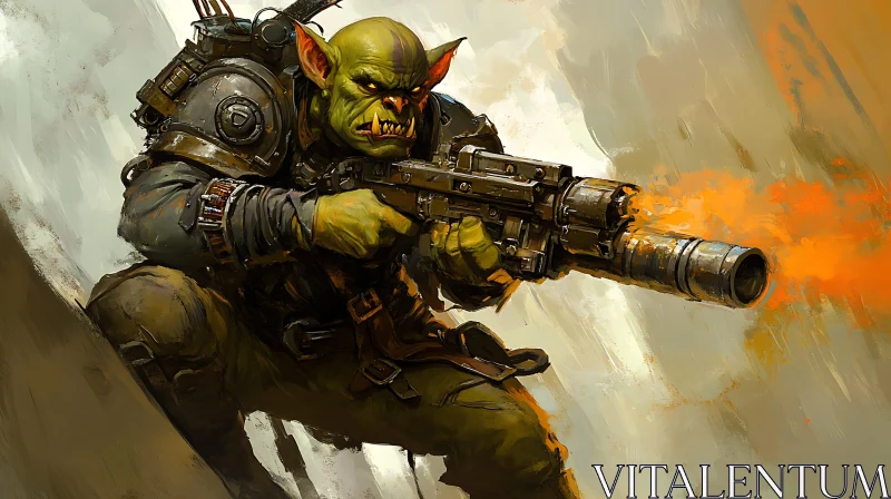 AI ART Green Orc with Metal Gun