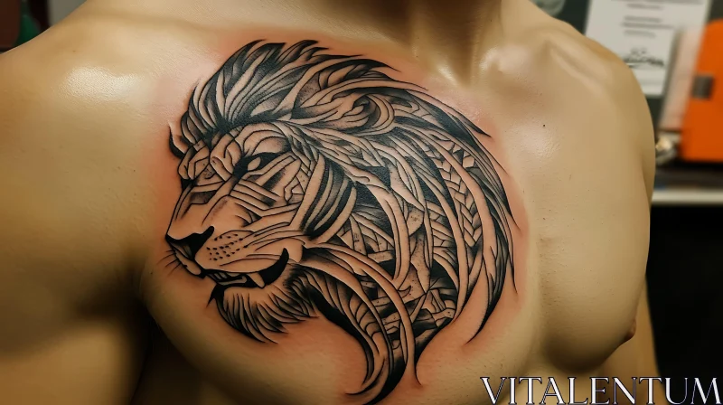 Detailed Lion Tattoo on Chest AI Image