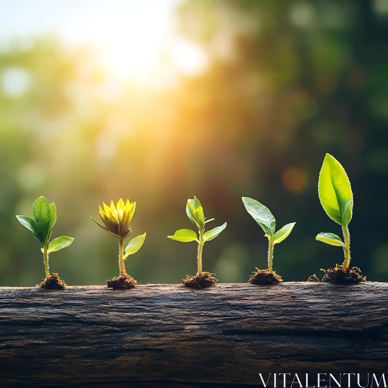 Stages of Growth: Seedlings on Wood AI Image