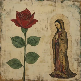 Rose and Prayer Vintage Style Painting