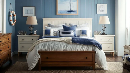 Coastal Style Bedroom with Blue Accents