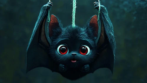 Charming Bat Illustration with Red Eyes