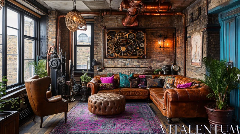 Vintage Industrial Steampunk Living Room AI Image