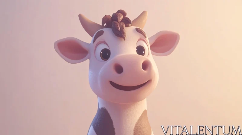 Smiling Cartoon Cow Portrait AI Image