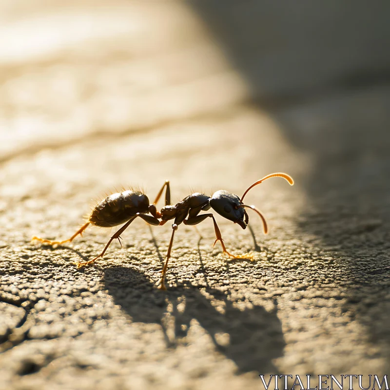 Macro Shot of an Ant on a Textured Surface AI Image