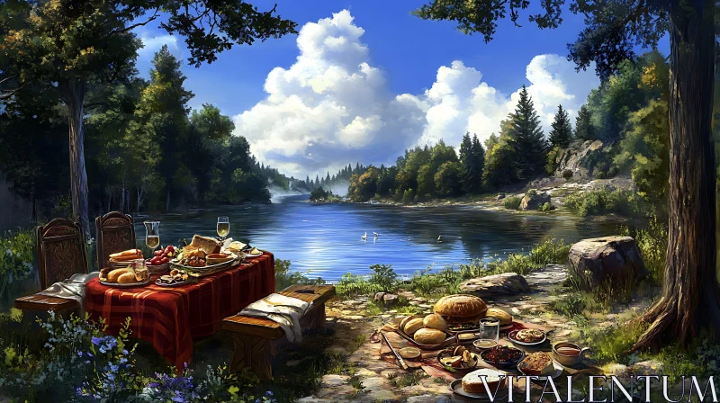 Outdoor Picnic by the Lake AI Image