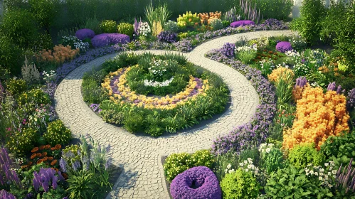 Lush Garden Path with Colorful Flowers