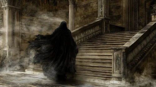 Cloaked Figure on Grand Staircase