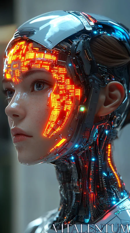 Female Cyborg with Glowing Mechanical Details AI Image