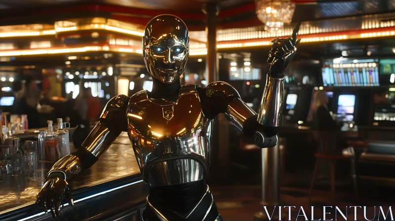 Golden Cyborg in a Bar Setting AI Image