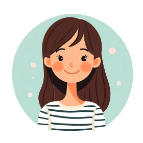 Cute Cartoon Girl with Striped Shirt