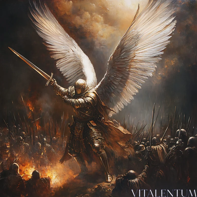 AI ART Winged Warrior in Dark Battle Scene