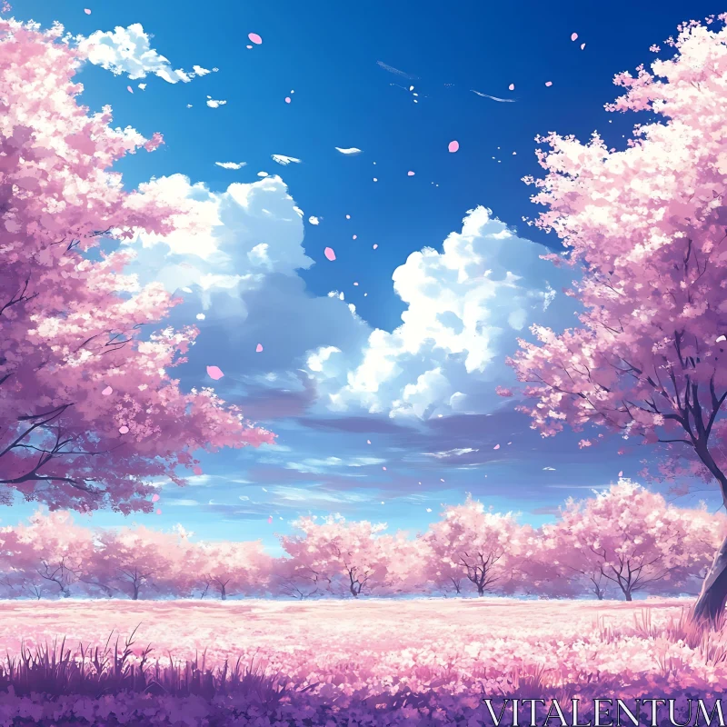 AI ART Blossom Trees Under Blue Sky Art