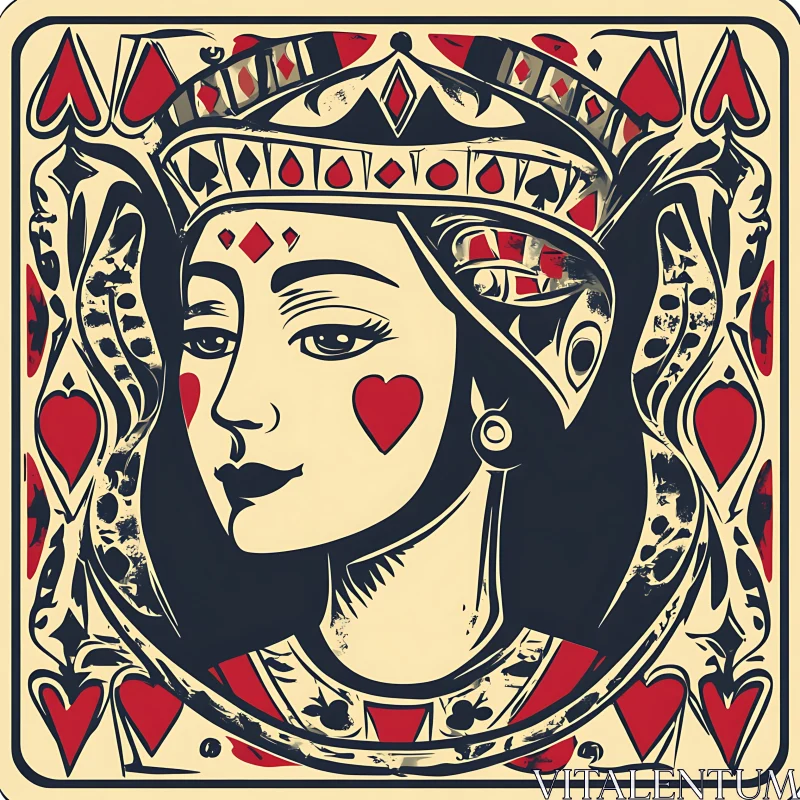 AI ART Classic Queen of Hearts Card Design