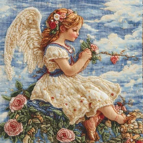 Floral Angel Child Embroidery Artwork
