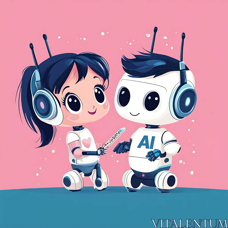 AI ART Girl and Boy Robots Cartoon