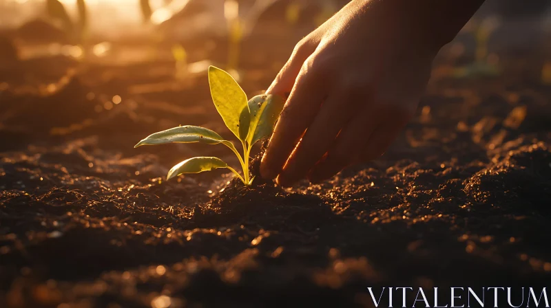 Gentle Planting of a Young Sprout AI Image