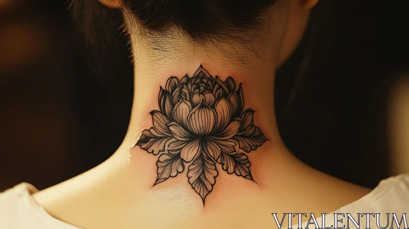 Intricate Lotus Tattoo on Back of Neck AI Image