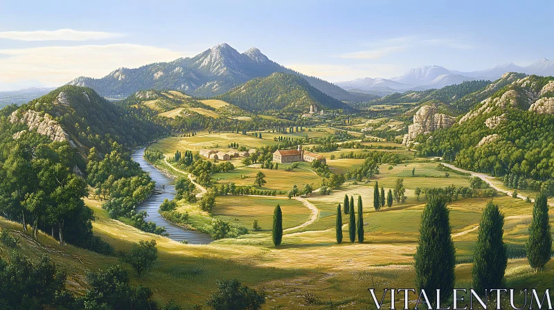 AI ART Picturesque River Valley Landscape Art