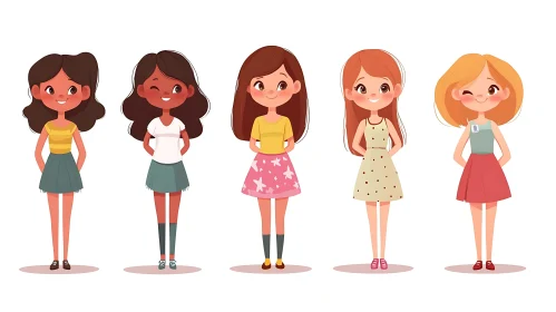Charming Cartoon Girls Illustration