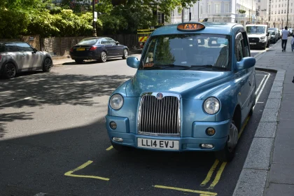 Blue London Taxi in Urban Scene