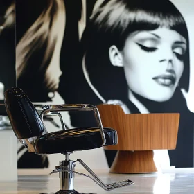 Black Chair and Woman Portrait in Salon