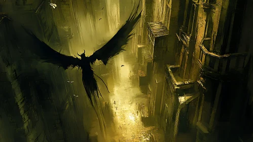 Dark Angel in Gloomy Cityscape