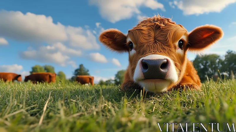 Adorable Calf in Meadow AI Image