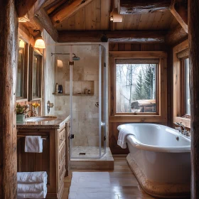 Wood Interior Bathroom with Bathtub