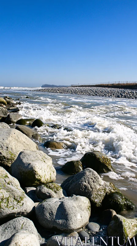 AI ART Wave-Crested Rocks Along the Shoreline