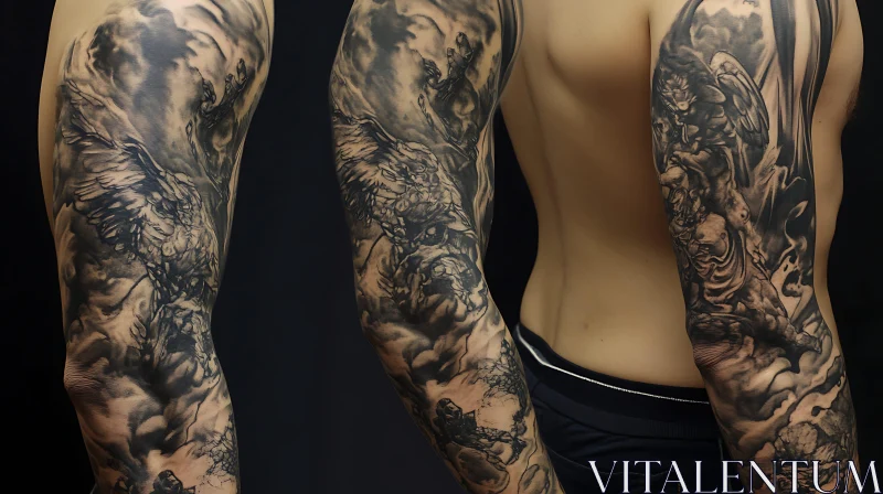 Full Sleeve Angel Tattoo in Black and Grey AI Image