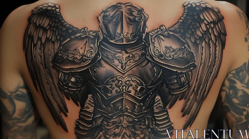 Winged Knight Armor Tattoo on Back AI Image