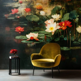 Water Lilies and Velvet Chair Still Life