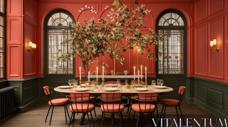 Botanical Abundance in a Parisian Dining Room Interior AI Image