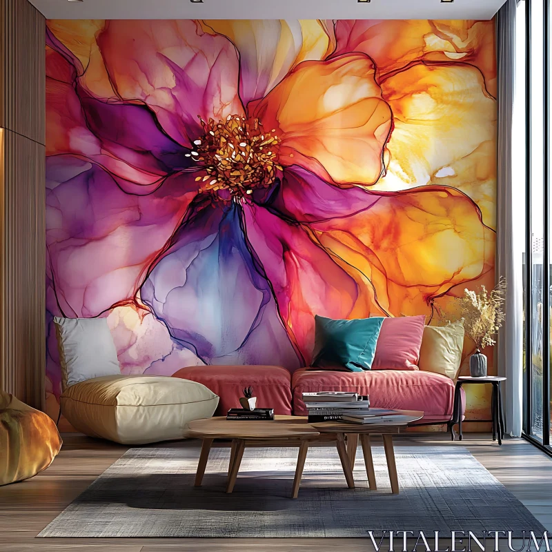 AI ART Contemporary Room with Floral Artwork