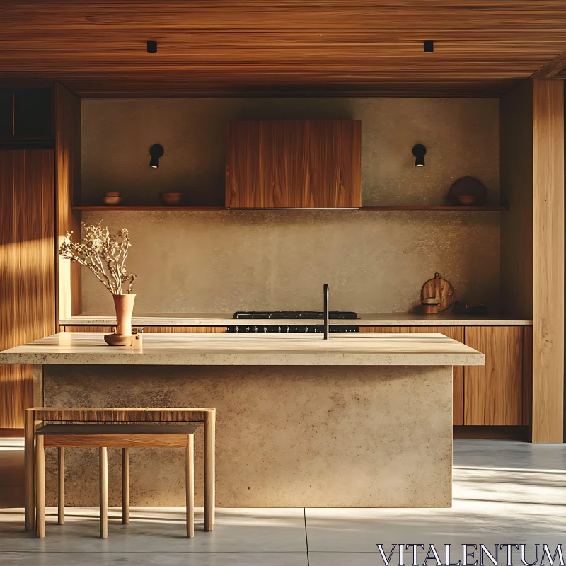 AI ART Modern Kitchen Interior with Stone Countertop