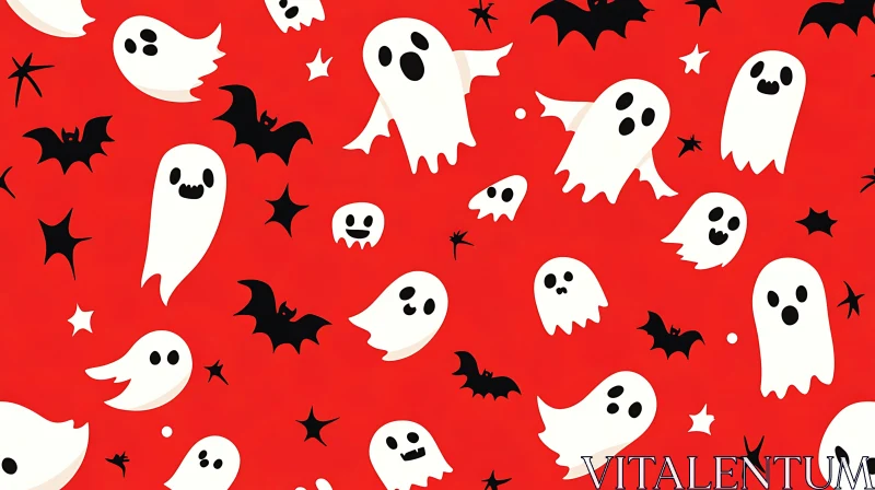 Spooky Halloween Fun: Ghosts, Bats, and Stars AI Image