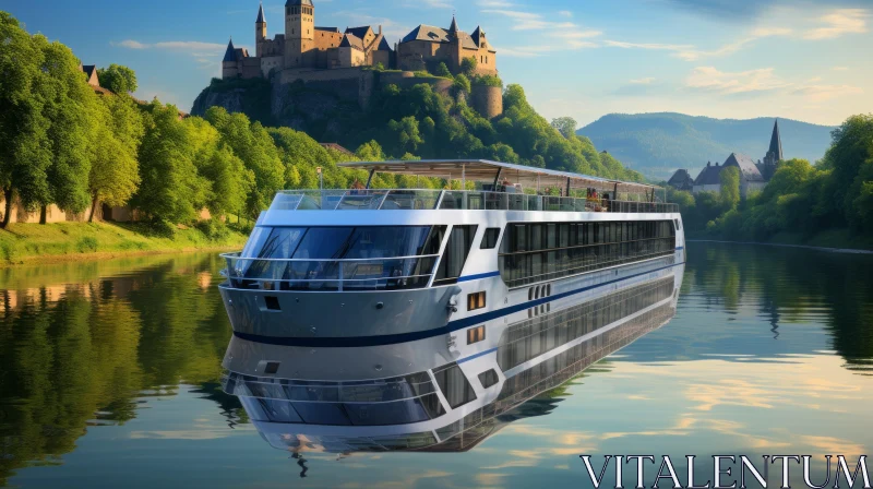 Captivating Cruise Ship in a Serene River - Romanesque Art AI Image