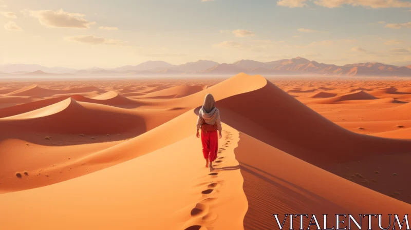 Captivating Desert Art: Woman Walking in Red Pants | Vray Tracing AI Image