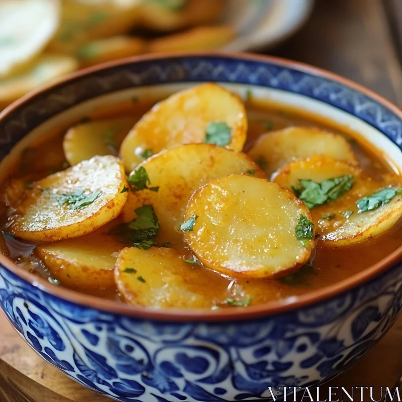 Herb-Garnished Potato Soup AI Image