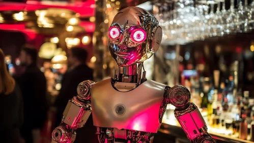 Chrome Robot in a Bar Setting